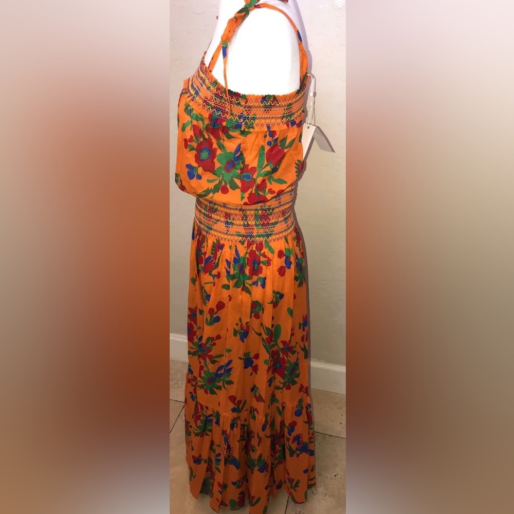 🎉HP🎉New! Tory Burch Orange Multi Toucan Tropical Smocked Dress Size L $448🌿🧡 - Picture 6 of 16